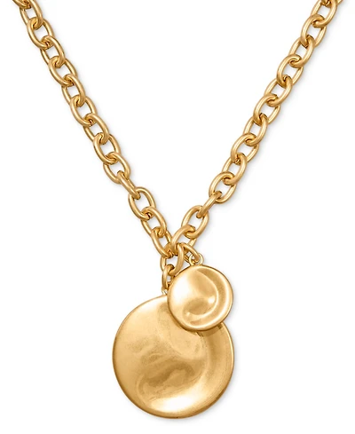 Donna Karan Worn 24k Gold Plated Wave Coin Pendant Necklace