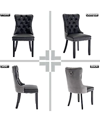 Rainsken Dining Chairs Set of 2, Modern Pu and Velvet Upholstered Kitchen with Wood Legs, Nailhead Trim Button Design for Room