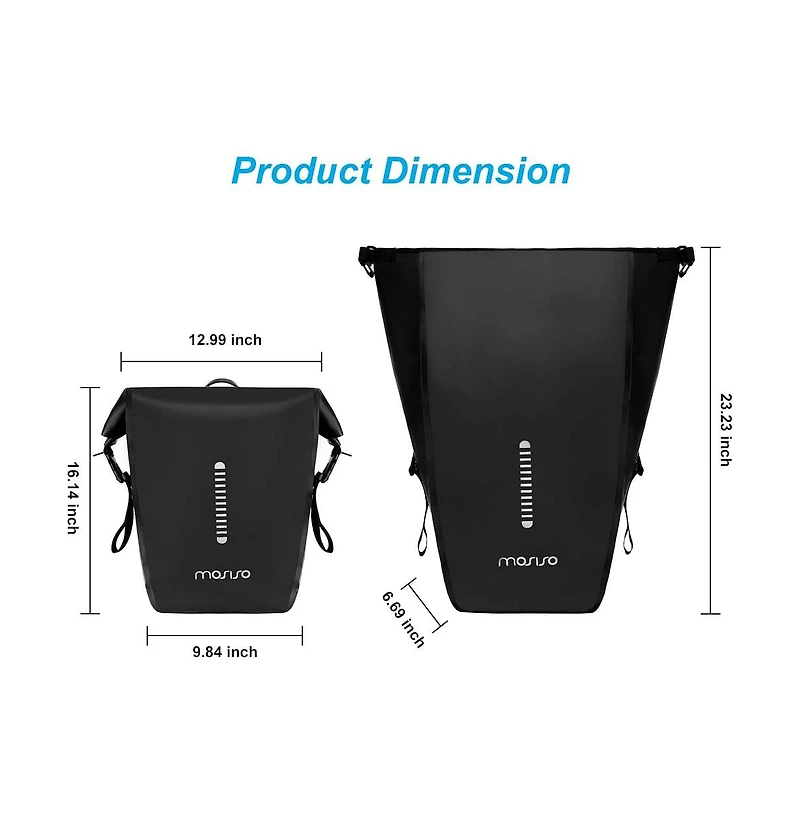 Aoligeijs Bike Panniers 2 Pack, 18L Waterproof Rear Rack Bicycle Bags with Roll Top Closure, Reflective Strips and Shoulder Strap for Commuting Travel