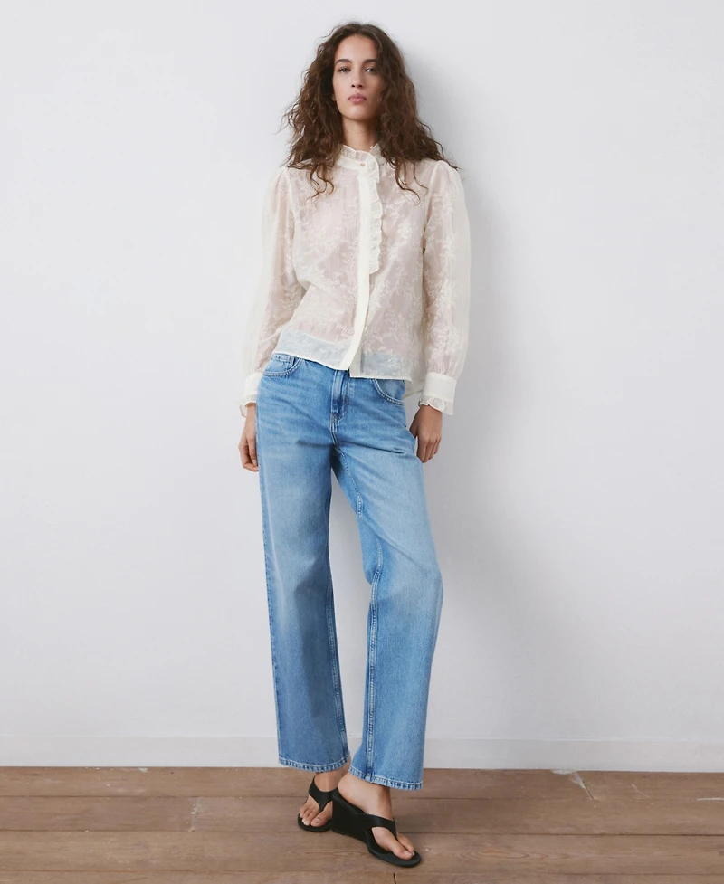 Mango Women's Floral Embroidery Lyocell Blouse