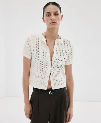 Mango Women's Openwork Knit Cardigan Sweater