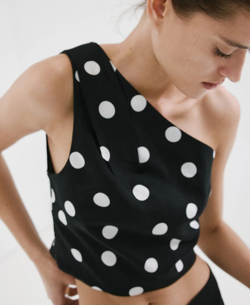 Mango Women's Asymmetrical Polka-Dot Top
