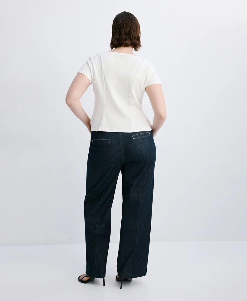 Mango Women's Side Buttons Wide-Leg Jeans