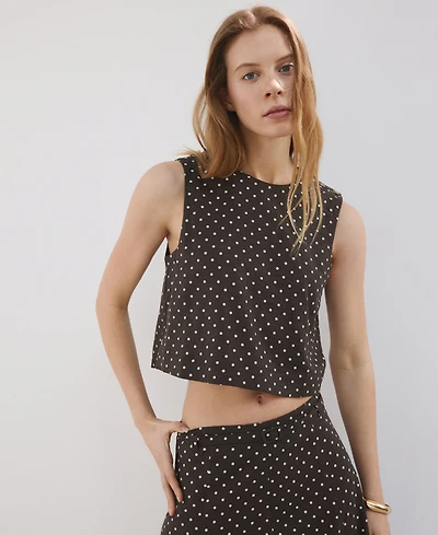 Mango Women's Polka-Dot Linen Top