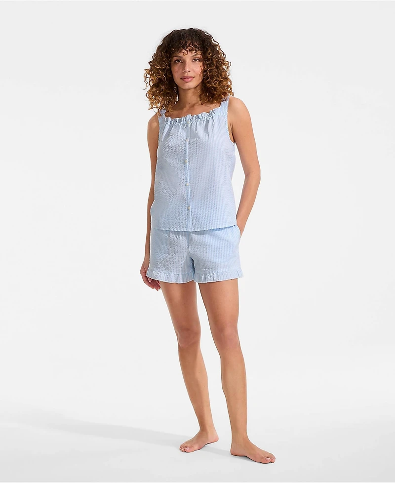 Lands' End Women's Seersucker 2 Piece Pajama Set - Tank and Shorts