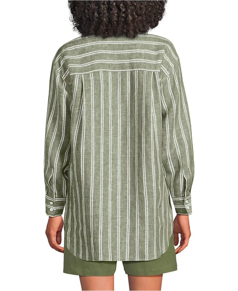 Lands' End Women's Linen Oversized Button Front Shirt