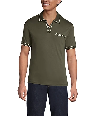Lands' End Men's Short Sleeve Tipped Welt Pocket Performance Supima Polo