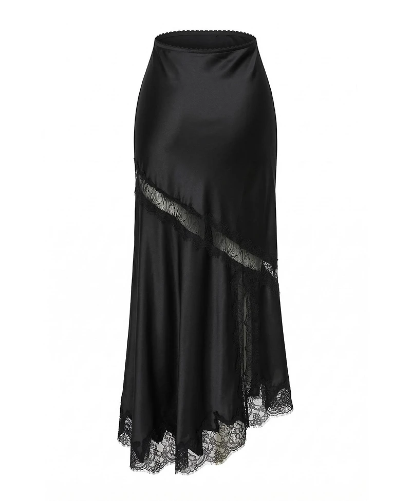 Modenaire Women's Lace-Trim Asymmetric Satin Midi Skirt