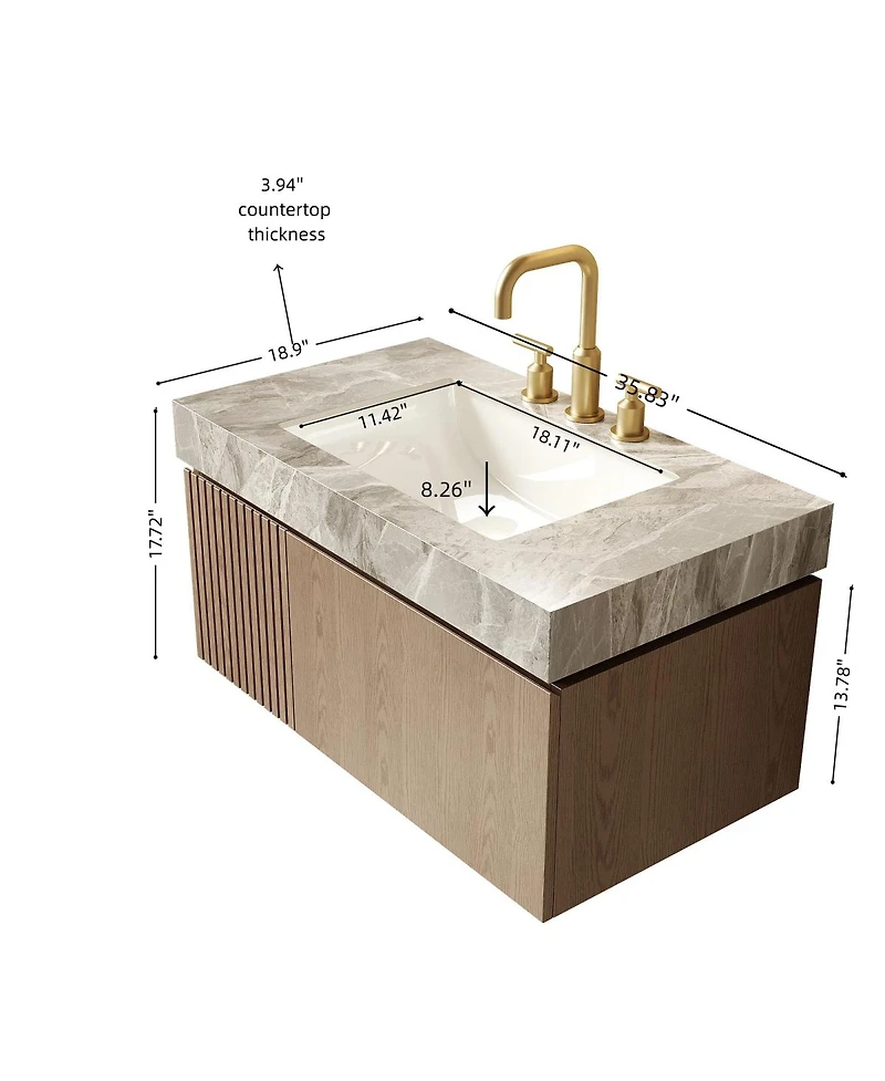 Sillysis Wall Mount Bathroom Vanity with Sintered Stone Top, Ceramic Undermount Sink, Soft Close Storage Cabinet