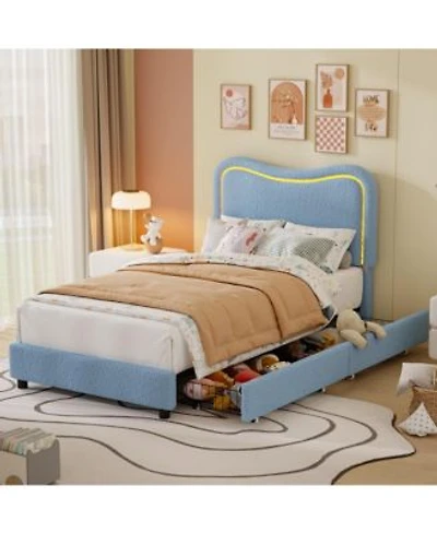 Homfan Boucle Upholstered Bed Frame With 2 Storage Drawers Led Headboard Wood Slats Available