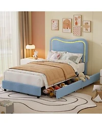 Homfan Boucle Upholstered Bed Frame With 2 Storage Drawers Led Headboard Wood Slats Available