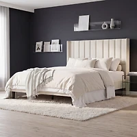 homfan Upholstered Platform Bed Frame - 52" Velvet Tufted Wingback Headboard, Vertical Channel Design, Wooden Slat Support