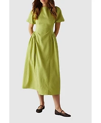 Warehouse Women's Seersucker Puff Sleeve Midi Dress