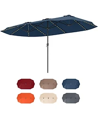 Sugift 15 5 Feet Extra Large Patio Umbrella with Led Solar Lights and Crank Handle