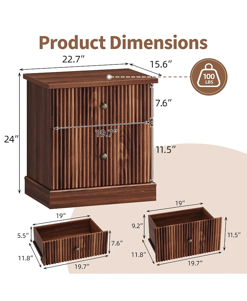 gaomon Adult 2-Drawer Nightstand, Engineered Wood Storage Bedside Table
