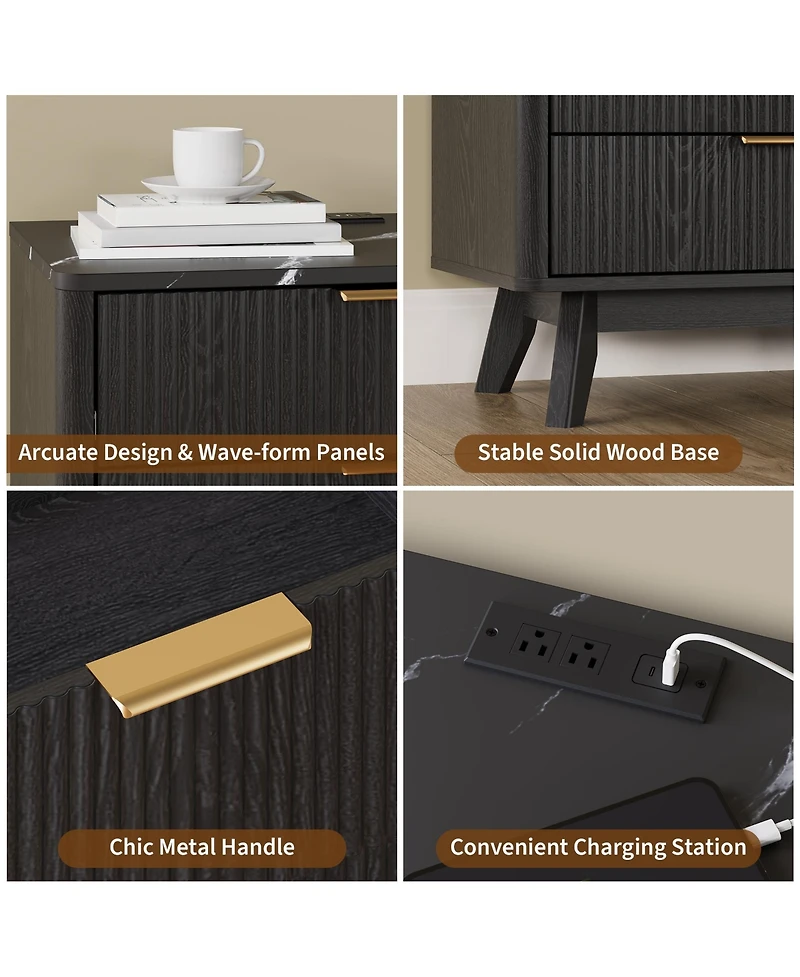 gaomon Home Set of 2, 3-Drawer Nightstand Wooden Storage Cabinet