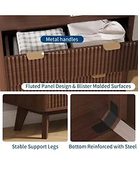 gaomon Home 3-Drawer Fluted Wood Nightstand, Faux Marble Top Bedside Storage Table, 2-Pack