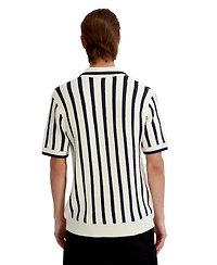 Karl Lagerfeld Paris Men's Open Weave Stripe Johnny Sweater Polo Shirt