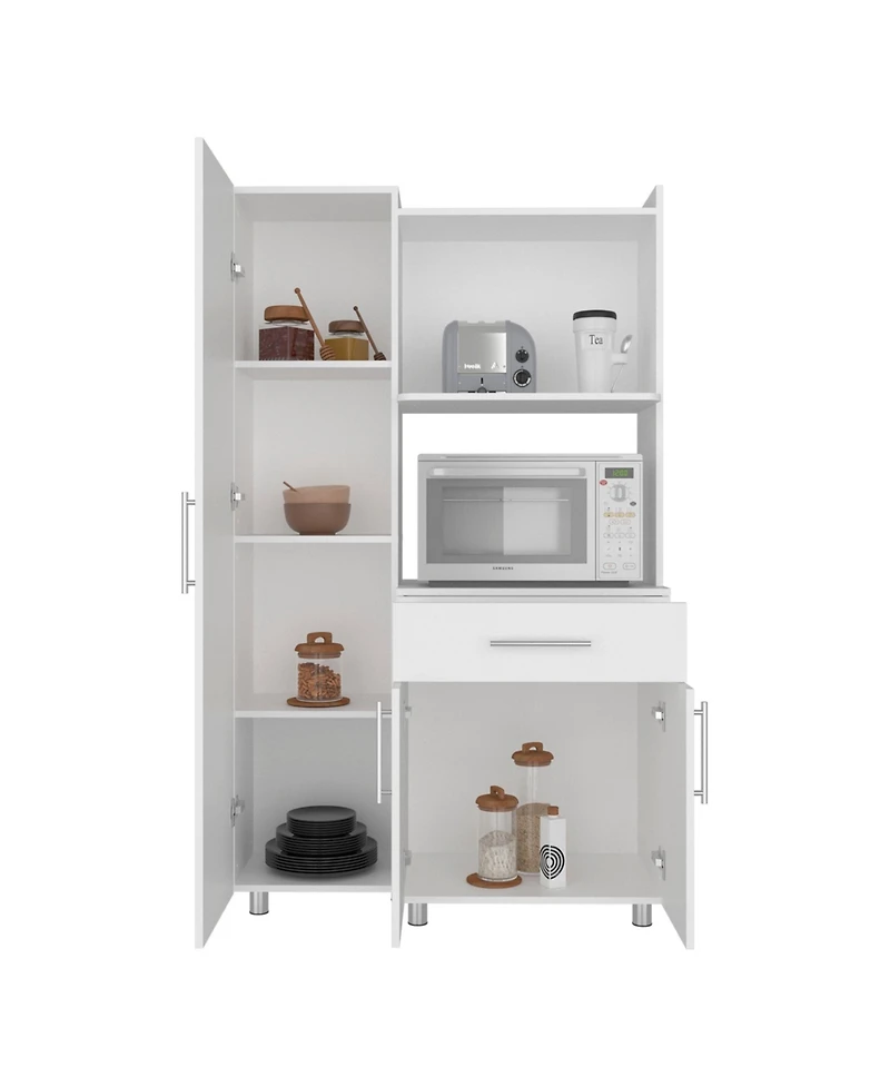 Fm Furniture Soul Kitchen Storage Cabinet with Microwave Shelf, Drawer, and Open Compartments