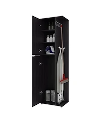 Fm Furniture Harper Broom Cabinet, with 2 doors, 3 shelves and a holder,Wengue