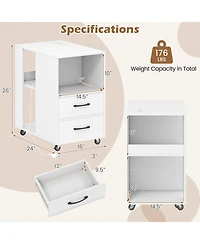 Gymax 2PCS End Table w/Built-in Charging Station Usb Ports Outlets 2 Drawers 3 Shelves