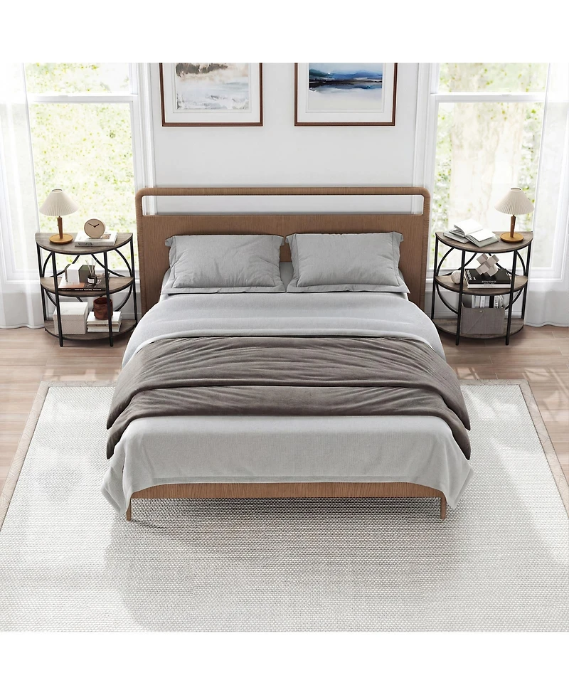 Gymax 3-Tier Half Round End Table Set of 2 with Study Metal Frame Storage Shelves