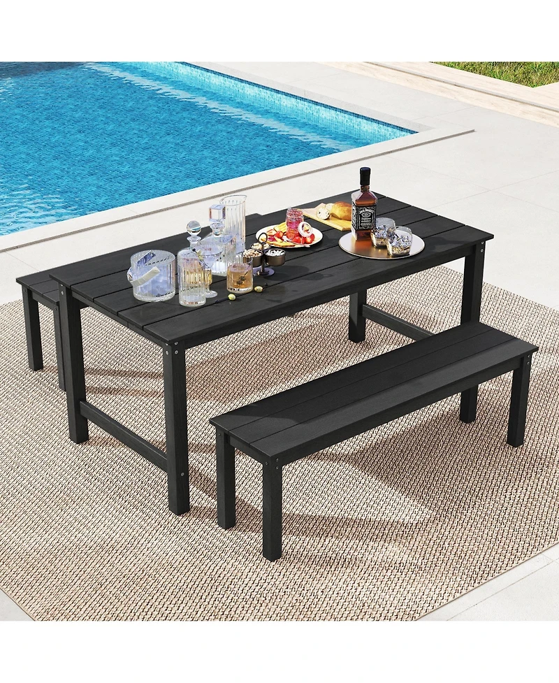 Sugift 3-Piece Hdpe Outdoor Dining Table Set with Two Benches