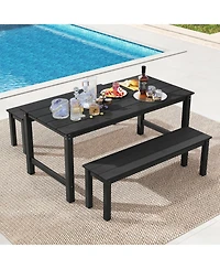Sugift 3-Piece Hdpe Outdoor Dining Table Set with Two Benches