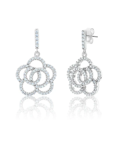 Suzy Levian New York Sterling Silver Cubic Zirconia Pave Open Flower Drop Earrings