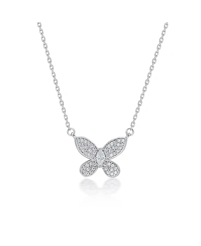 Suzy Levian New York Sterling Silver Pave Cubic Zirconia Butterfly Solitaire Necklace