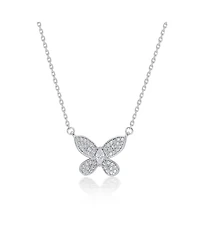 Suzy Levian New York Sterling Silver Pave Cubic Zirconia Butterfly Solitaire Necklace