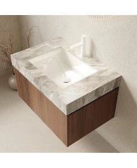 Sillysis 30" Italian Style Bathroom Vanity with Sintered Stone Top, Wall Mounted Floating Cabinet, Soft Close Drawer and Doors