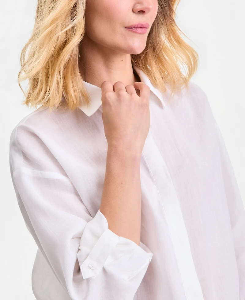 I.n.c. International Concepts Women's Ramie Button-Front Tie-Hem Shirt, Macy's Exclusive