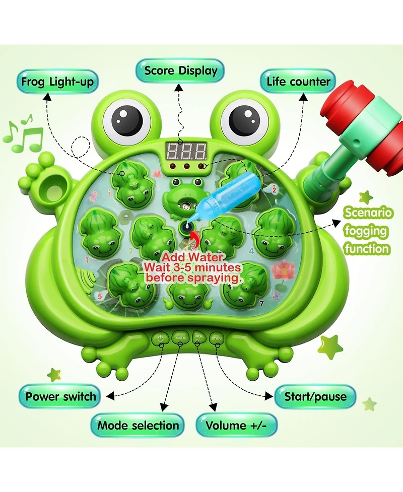 HopeRock Toys , Whack A Frog Game,with 5 Modes,45 Levels,9 Music Spray and Light-up