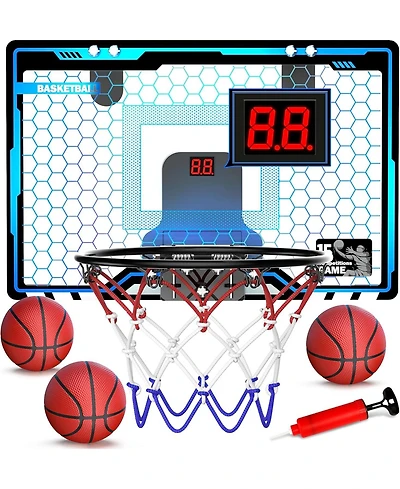 HopeRock Indoor Mini Basketball Hoop for Kids, Basketball Hoops Over The Door with Led Lighting