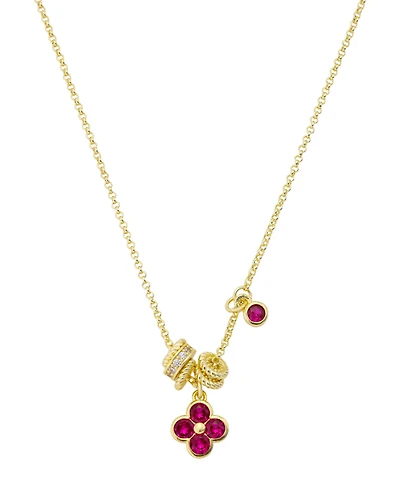 Unwritten Cubic Zirconia Pink Clover Pendant with Rondelle Charms Necklace