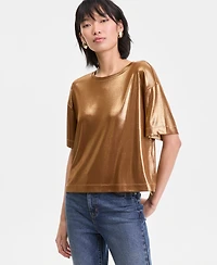 I.n.c. International Concepts Women's Metallic Foil Crewneck T-Shirt, Macy's Exclusive