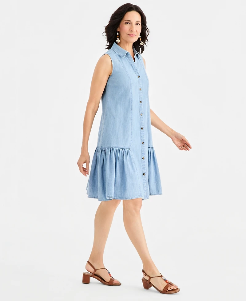 Style & Co Women's Cotton Chambray Sleeveless Dress, Macy's Exclusive
