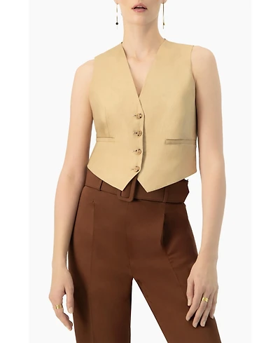 Ivonne Women's Linen Vest with Faux Pockets