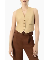 Ivonne Women's Linen Vest with Faux Pockets