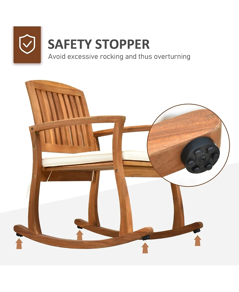 Outsunny Outdoor Rocking Chair with Cushion, Acacia Wood Patio Rocker for Backyard, Patio, Home, Teak Tone
