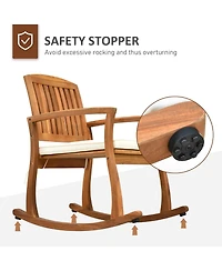 Outsunny Outdoor Rocking Chair with Cushion, Acacia Wood Patio Rocker for Backyard, Patio, Home, Teak Tone