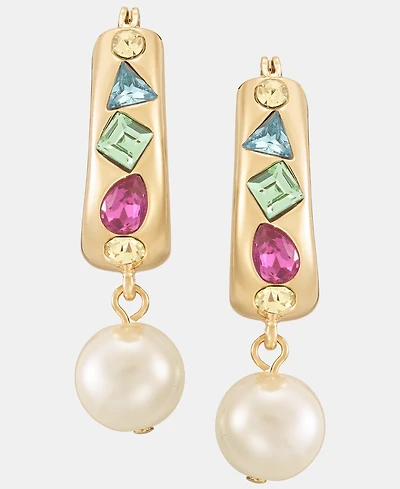 Karl Lagerfeld Paris Imitation Pearl Charm Mixed Crystal Hoop Earrings