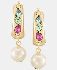 Karl Lagerfeld Paris Imitation Pearl Charm Mixed Crystal Hoop Earrings