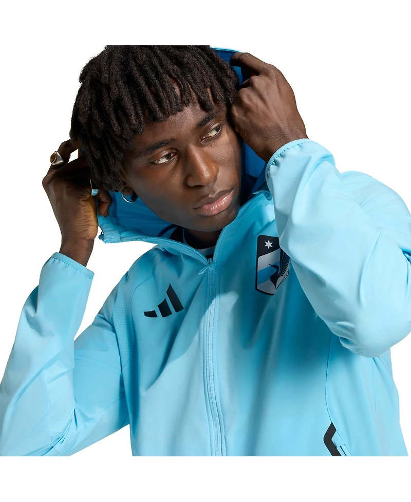 Adidas Men's Light Blue Minnesota United Fc Tiro Travel Full-Zip Hooded Windbreaker Jacket