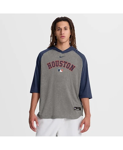Nike Men's Gray Houston Astros Authentic Collection Flux Dri-fit Raglan 3/4-Sleeve Hooded T-Shirt