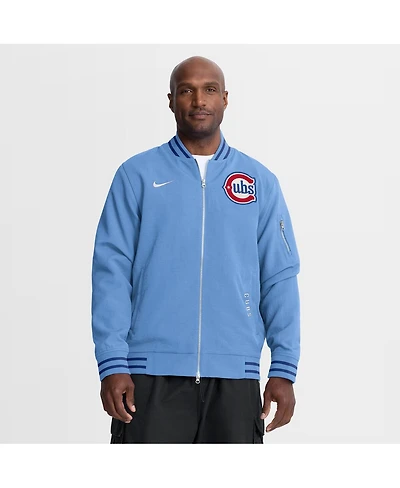 Nike Men's Light Blue Chicago Cubs Authentic Collection Dugout Relaxed Full-Zip Bomber Jacket