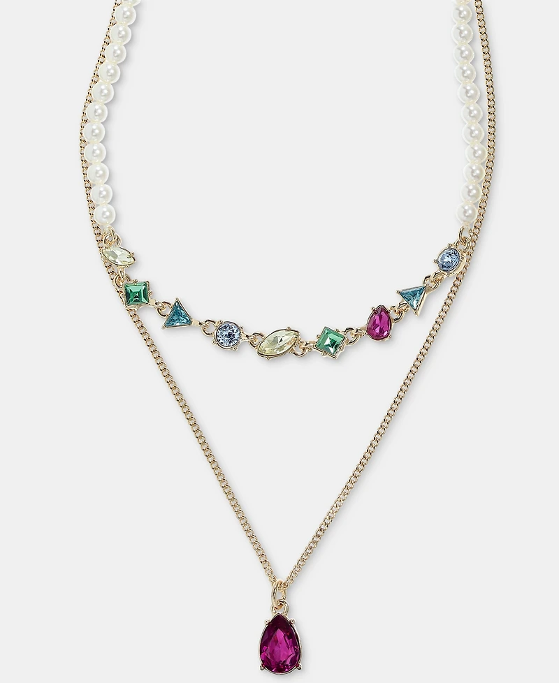 Karl Lagerfeld Paris Mixed Crystal & Imitation Pearl Layered Pendant Necklace, 16" + 3" extender