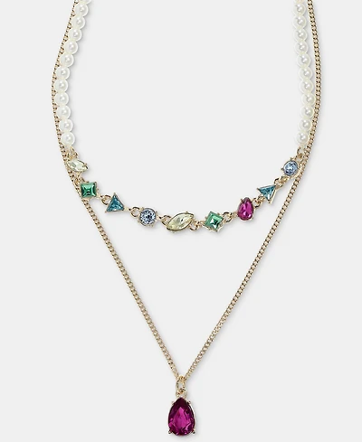 Karl Lagerfeld Paris Mixed Crystal & Imitation Pearl Layered Pendant Necklace, 16" + 3" extender