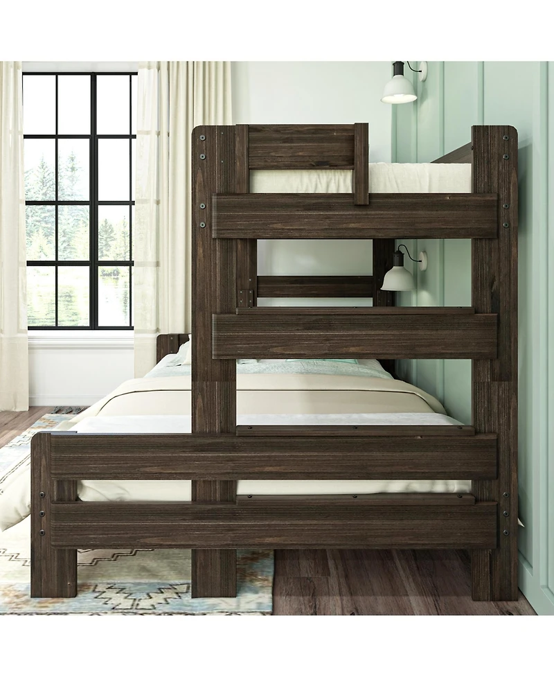 Max & Lily Solid Wood Bunk Bed, Modern Farmhouse Platform Bed Frame For Kids